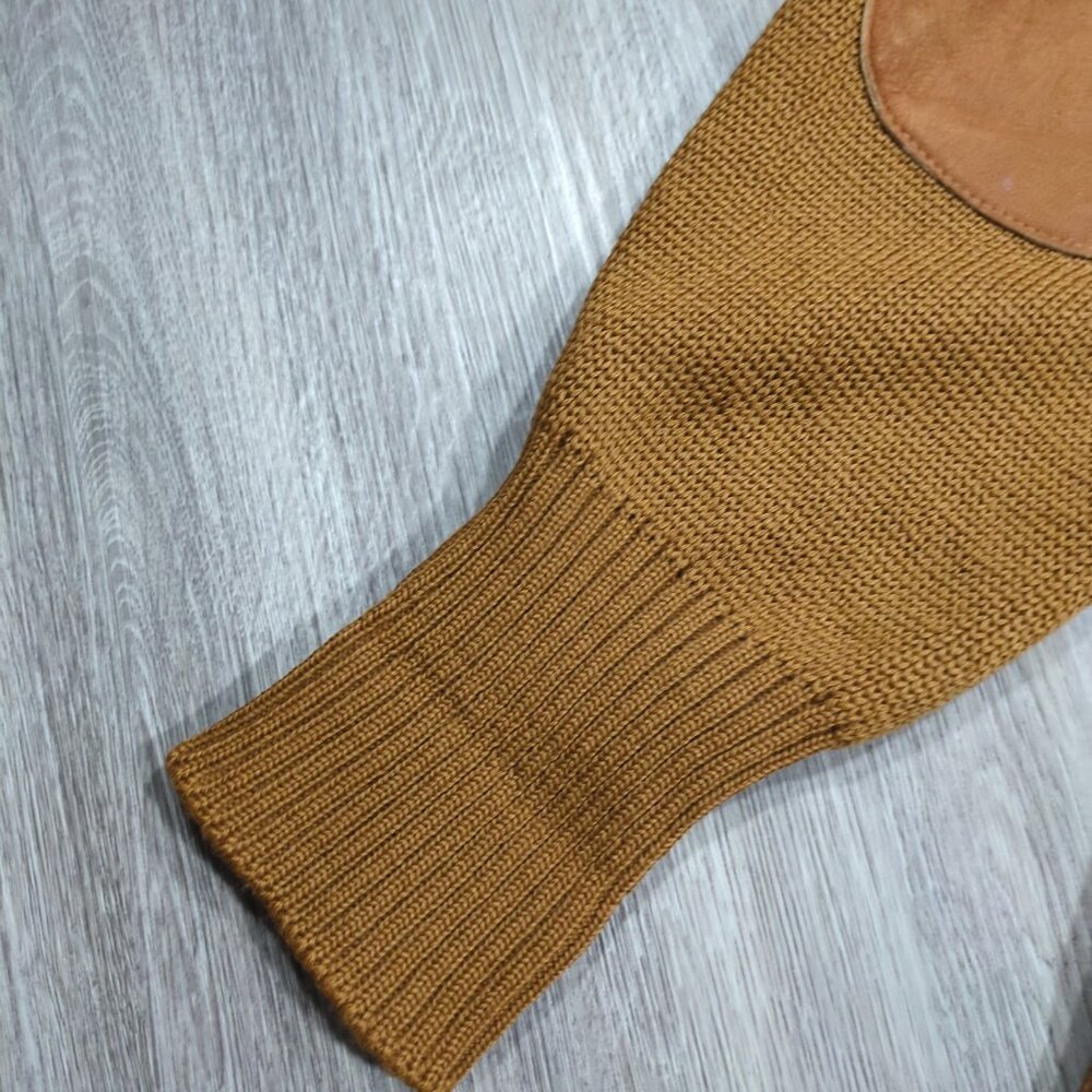 Vintage Tundra Cardigan Sweater Men's Medium Brown Knit Suede Elbow Patches 80s - Picture 11 of 16